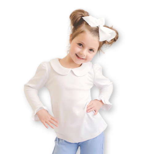 Embroidery Blanks Girl's Long Sleeve Ruffle Tee Shirt